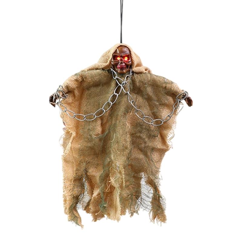 Witch Skeleton Hanging Ornament with Light up Eye Halloween Ghostly Witch Ceiling Decoration for Doorway Patios Garden