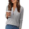 Women's T Shirt Tee Button Long Sleeve Daily Weekend Fashion Basic V- Neck Regular Top
