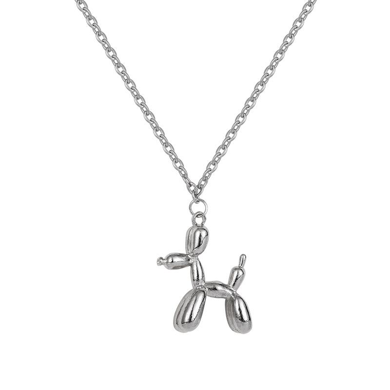 

Tuku Bouncy ins Balloon Dog Necklace Couple Men s and Women s Pendant Chain Tide Titanium Steel Chain Sweater Chain with Accessories