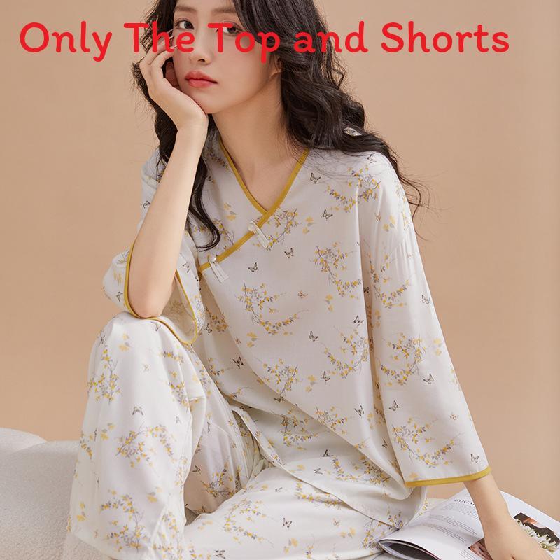 New Oriental Style Womens Pajama Twopiece With Breathable Cotton Satin For Home Use