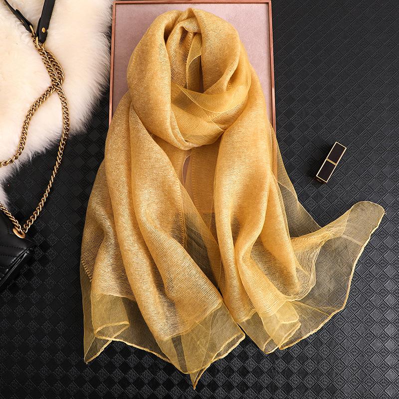 Damen Seidenschal Weiblich Einfarbiges Foulard Femme Pashmina Schals Und Wickeltücher Große Größe Schals Strandtuch Bandana Muslimischer Hijab brown