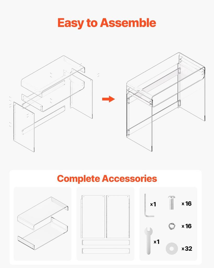 Acrylic Table, 2 Tiers Clear End Table with Storage Shelf, Modern Rectangle Acrylic Side Desk, Transparent Thick Desk Nightstand for Bedroom, Office,