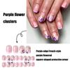 24 Pcs French Tip Press On Nail Short Square False Nail Colorful Flowers Acrylic Nail Glossy Full Cover Stick on Nail