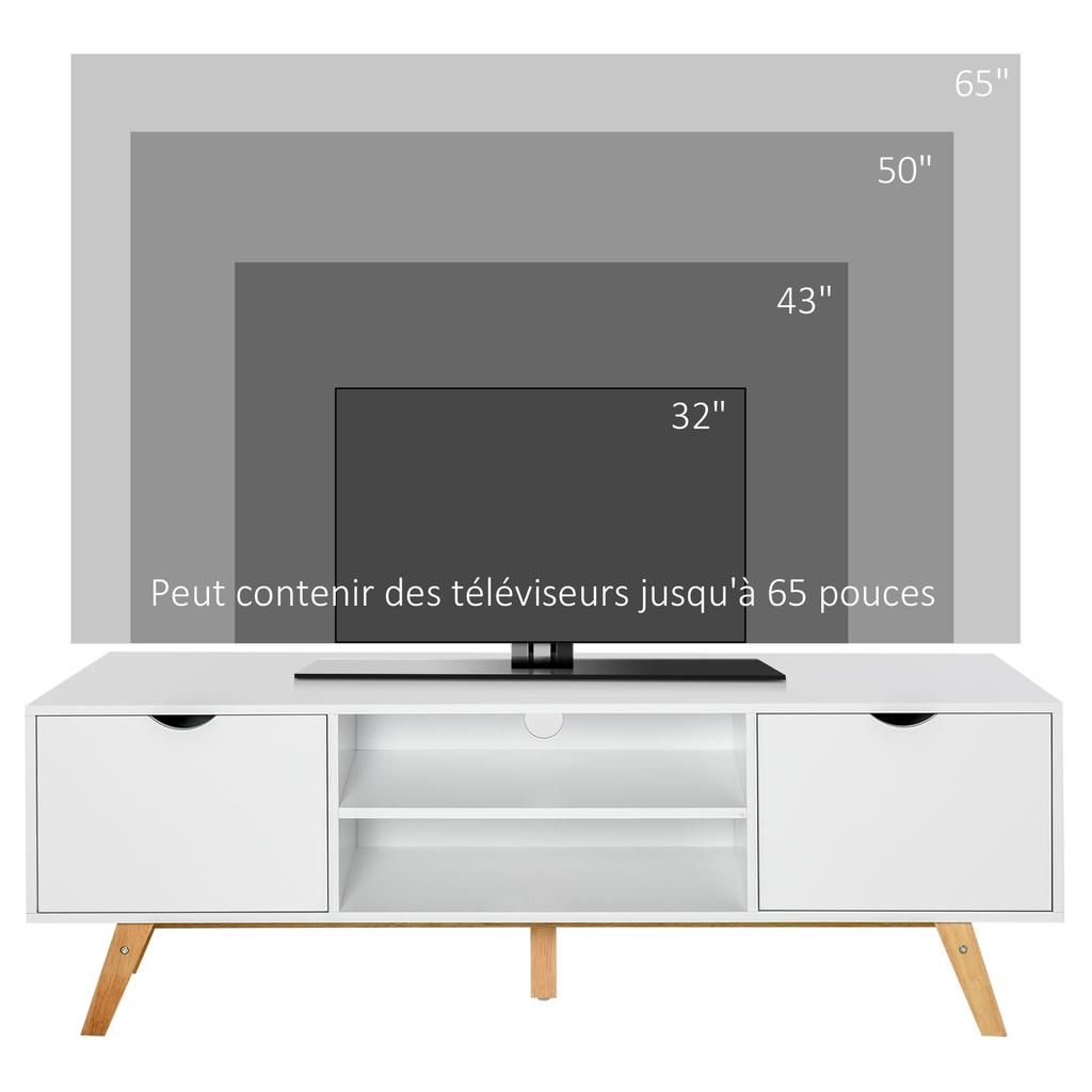 TV Stand Cabinet for TVs Up To 65", Media Unit w/Wood Legs Storage Shelves Entertainment Center Modern Living Room Home Furniture White