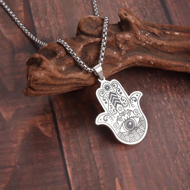 

Ретро Кулон Рука Димы Дух и Ци с Ожерельем Глаз Фатимы - Нержавеющая сталь серебряный