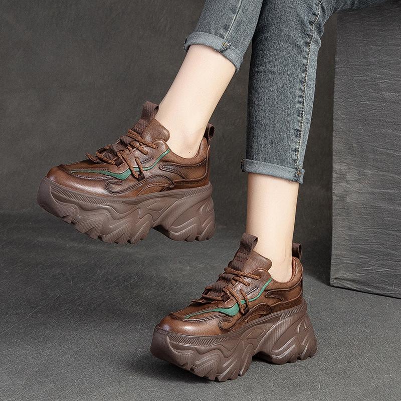Fashion GKTINOO Lace-up Shoes Women Sneakers Genuine Leather Mixed Colors 2025 New Handmade Comfortable Retro Platform Sneakers