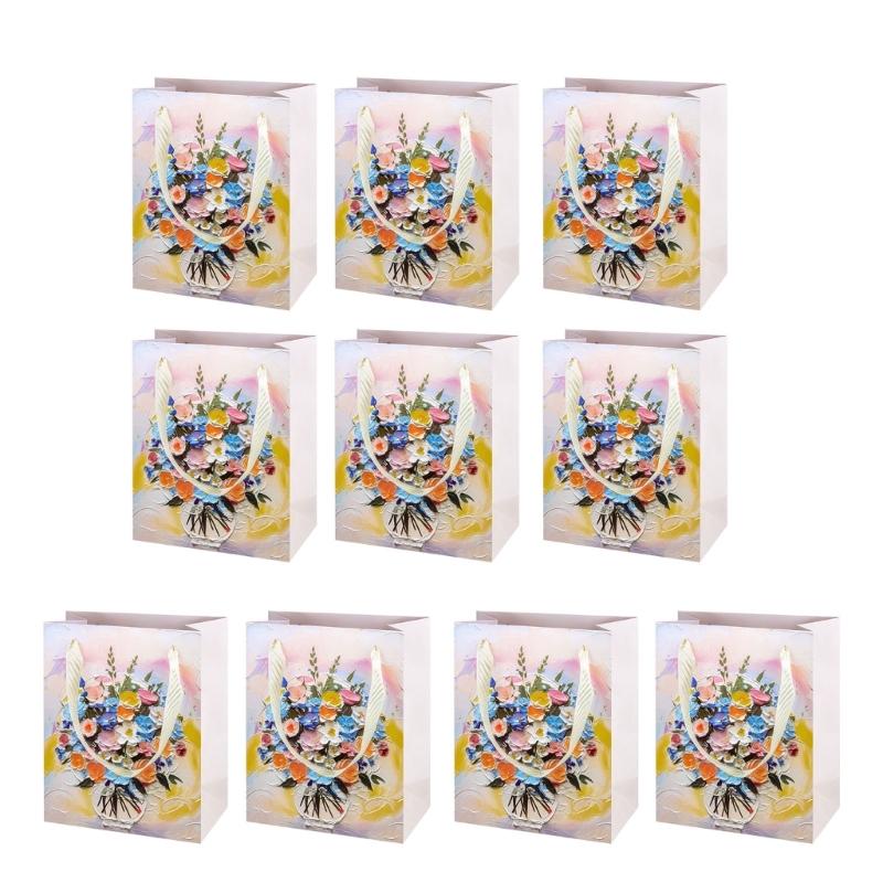 10 Pieces Multicolors Paper Bags Stylish Holiday Present Storage Pouches Handmade Assorted Color Gift Bag with Handles