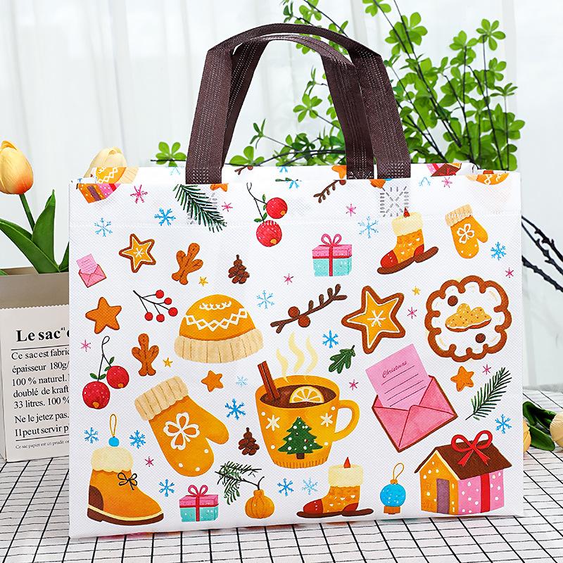 

1 шт. Большие подарочные пакеты на Рождество с ручками, многоразовые, с рисунками Санты, снеговика, рождественской елки - для праздничного шопинга, рождественских вечеринок