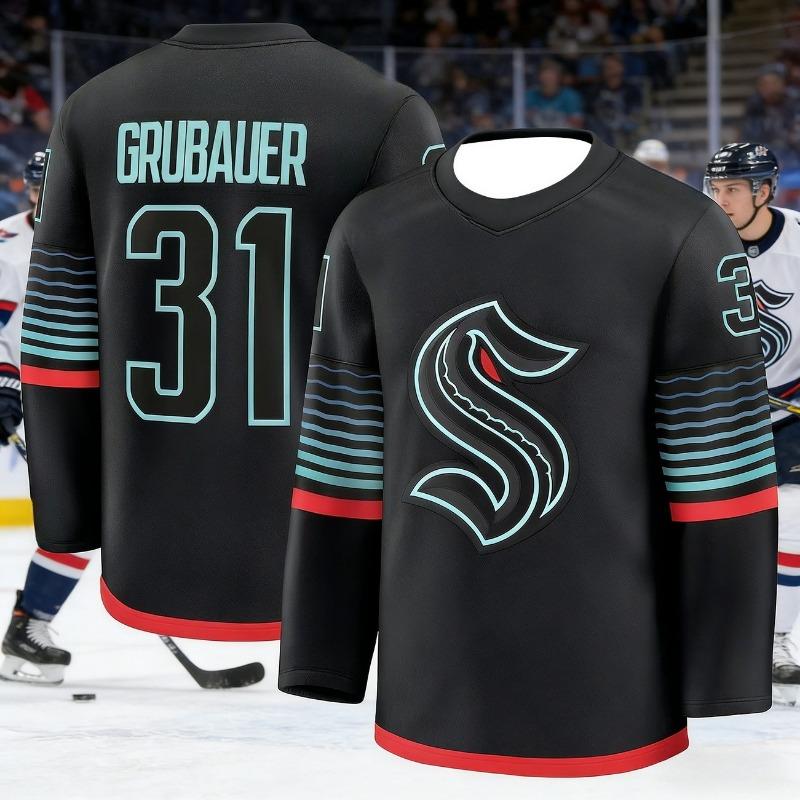 2026 Best-selling Men's Sea Monster Ice Hockey Training Black Ball Jersey Breathable Quick-Drying 3D Print Long Sleeve Kids