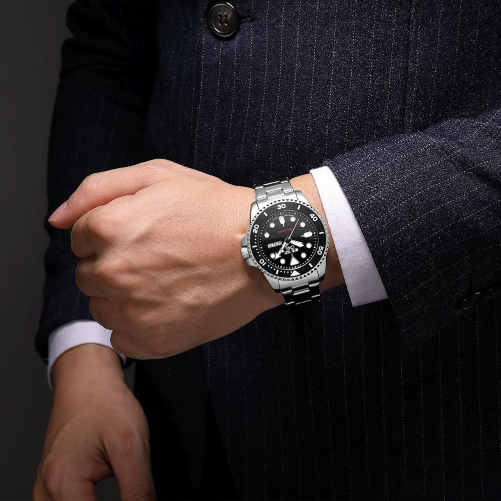 Aibu Silver Black Quartz Watch Water Resistant Men's Business Casual Suit Gift