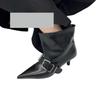 Pointed Toe Metal Buckle Strap Short Boots for Female Women Thin High Heel 2024 New Leather Fabric Elegant Sexy Winter Shoes