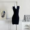 Spicy Girl's V-neck Sleeveless Knitted Vest Dress A Figure-hugging and Waist-cinching Short Skirt for Women
