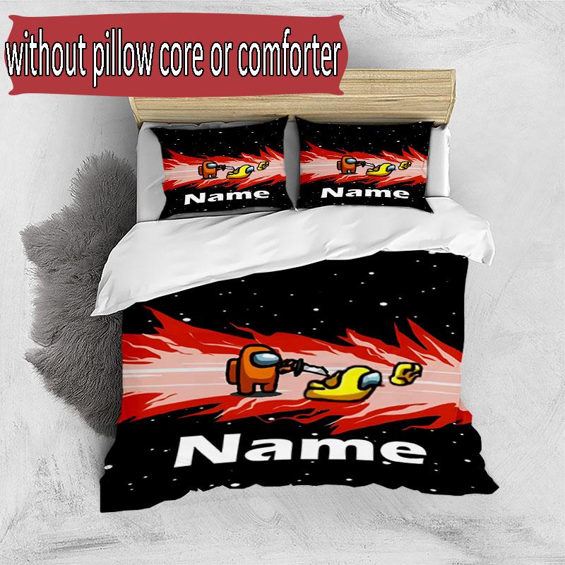 3pcs Duvet Cover Set (1*Duvet Cover + 2*Pillowcase, Without Core), Custom Name Among Us Pattern Bedding Set, Home Bedroom Decor Gift