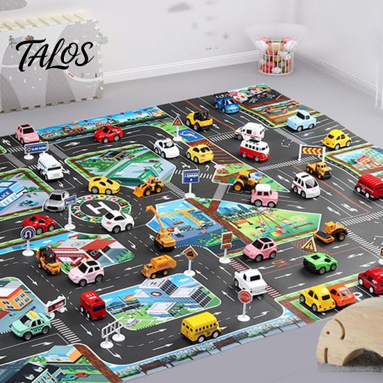 Non Slip Crawling Mat for Babies City Traffic Play Kids, 130x100cm Car Road Scene Toy Carpet Cars Rug with Signs, Foldable PVC Floor Bedroom