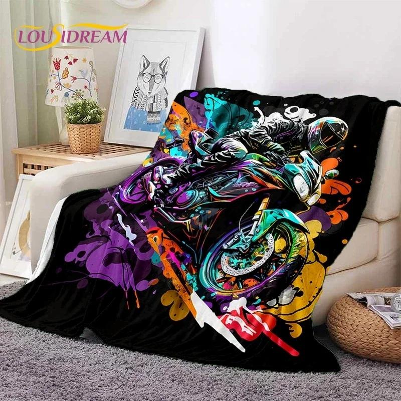 Motocross Modern retro Motorcycle Soft Flannel Blanket for Bed Bedroom Sofa Picnic,Throw Blanket for Cover Outdoors Leisure Gift
