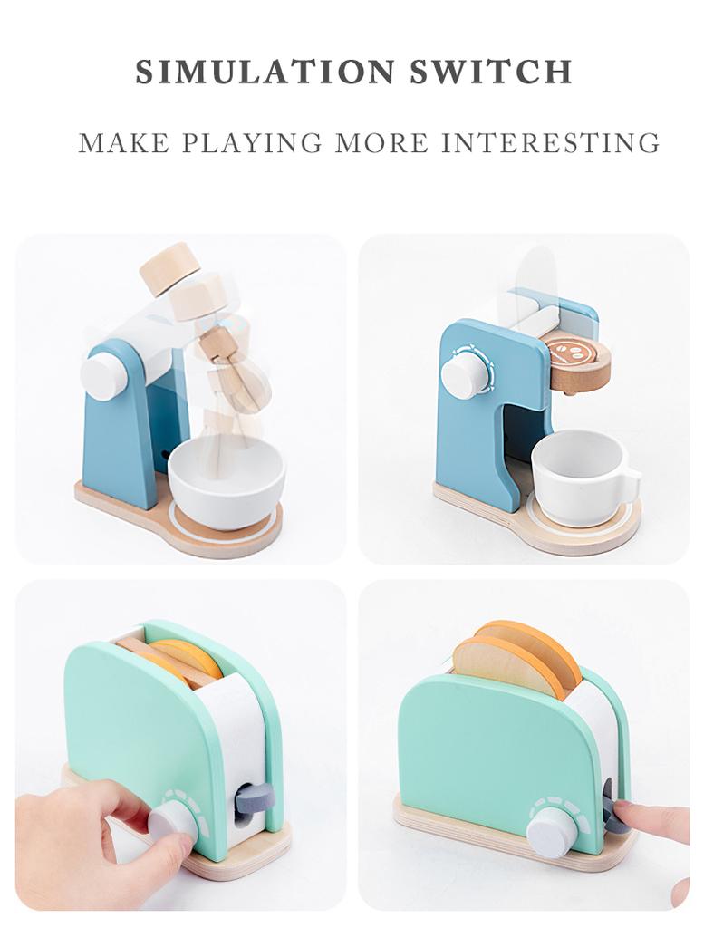 Wooden Kitchen Playset: Coffee Maker, Toaster & Mixer, Montessori Life Skills Toy for Toddlers' Creativity Development