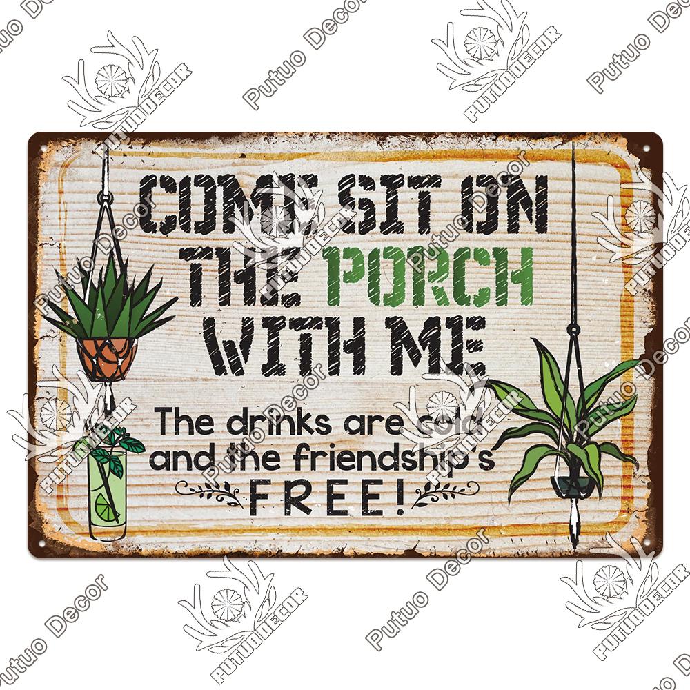 Putuo Decor Garden Vintage Tin Sign Plaques Metal Retro Posters Wall Art Decoration for Backyard Room Rustic Home Farmhouse Gift
