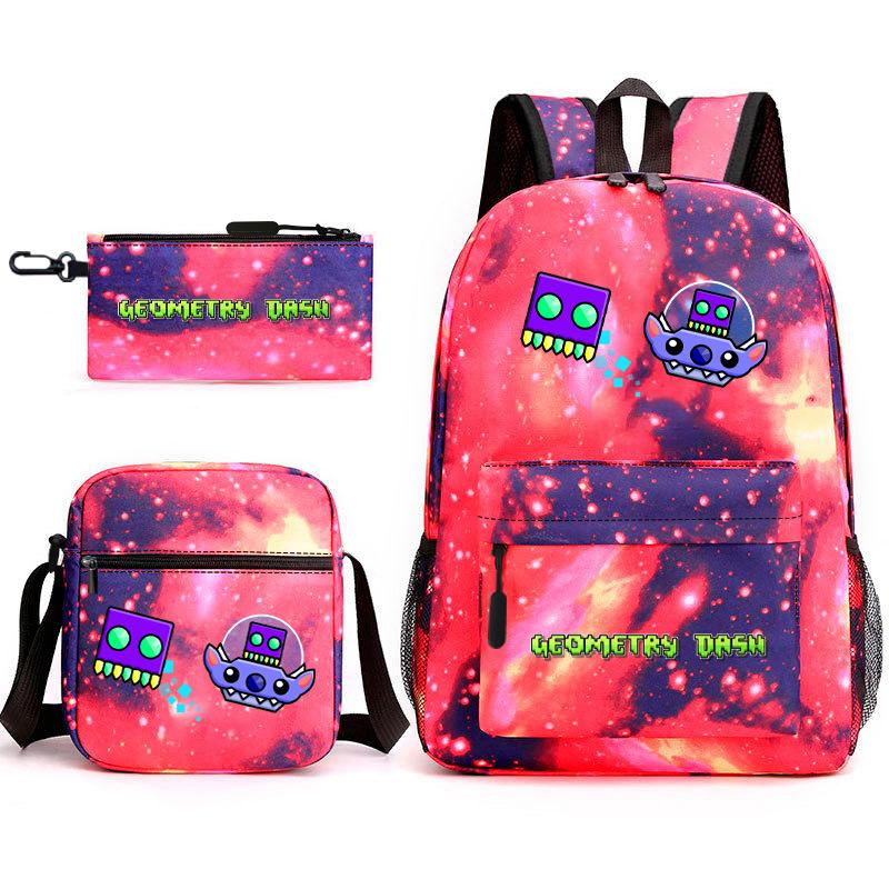 Geometric sprint trend starry sky schoolbag three-piece geometry dash heat transfer personalized backpack leisure bag