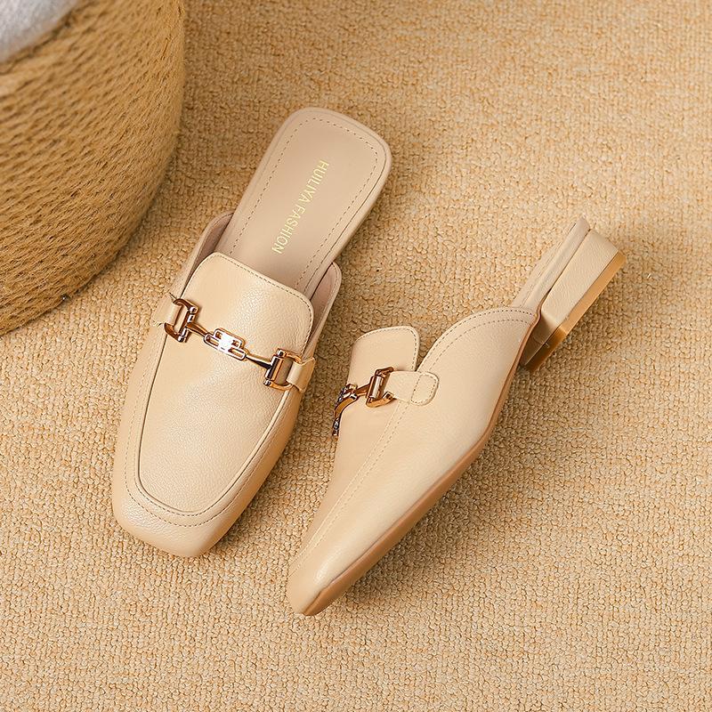 

X980-1 сумка голова полушлепанцы женские летние весенние 2025 новые ленивые мюли одинарная обувь полуподнос 40 хаки