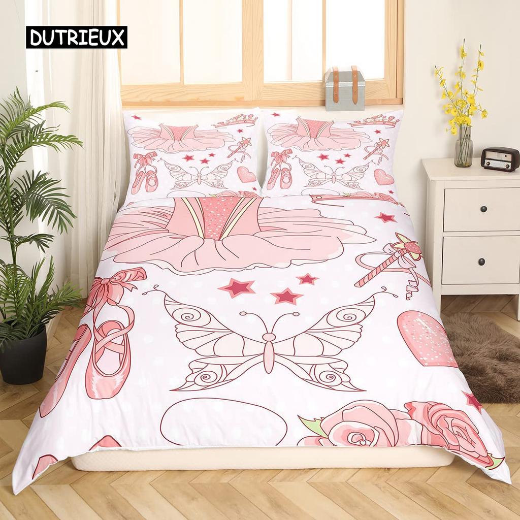 Set de cuvertură de pilota pentru fete de balet King Size Pink Set de lenjerie de pat Balerini minunați Copii Fete Husă de pilota din poliester moale prințesă