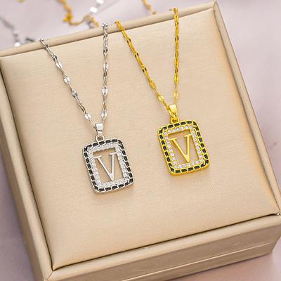 Retro High-end Letter V Clavicle Necklace for Women Niche Design Light Luxury New Style Trendy Temperament Versatile Titanium Steel Necklace
