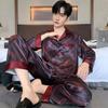 Costum de pijama pentru bărbați, primăvară, toamnă, mătase de gheață, cardigan cu mâneci lungi, satin, în aer liber, haine de dormit pentru bărbați, haine de casă de vară