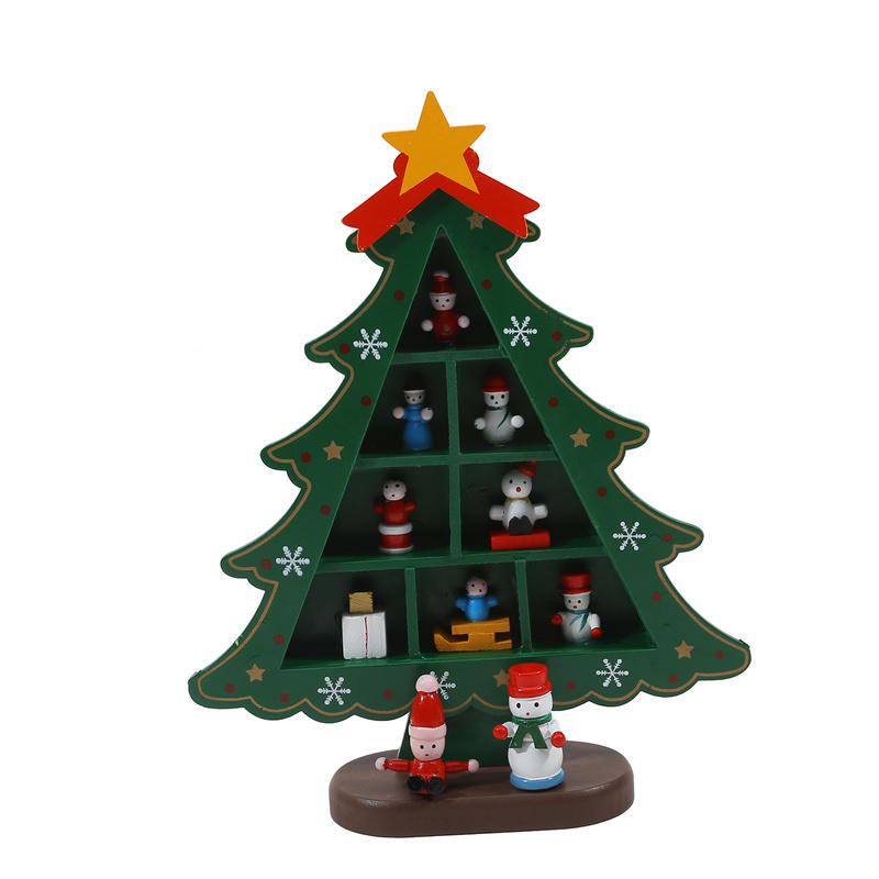 Vintage Wooden Christmas Tree Ornament Desktop Diy Mini Pine Tree with Mini Ornament for Xams Home Decor