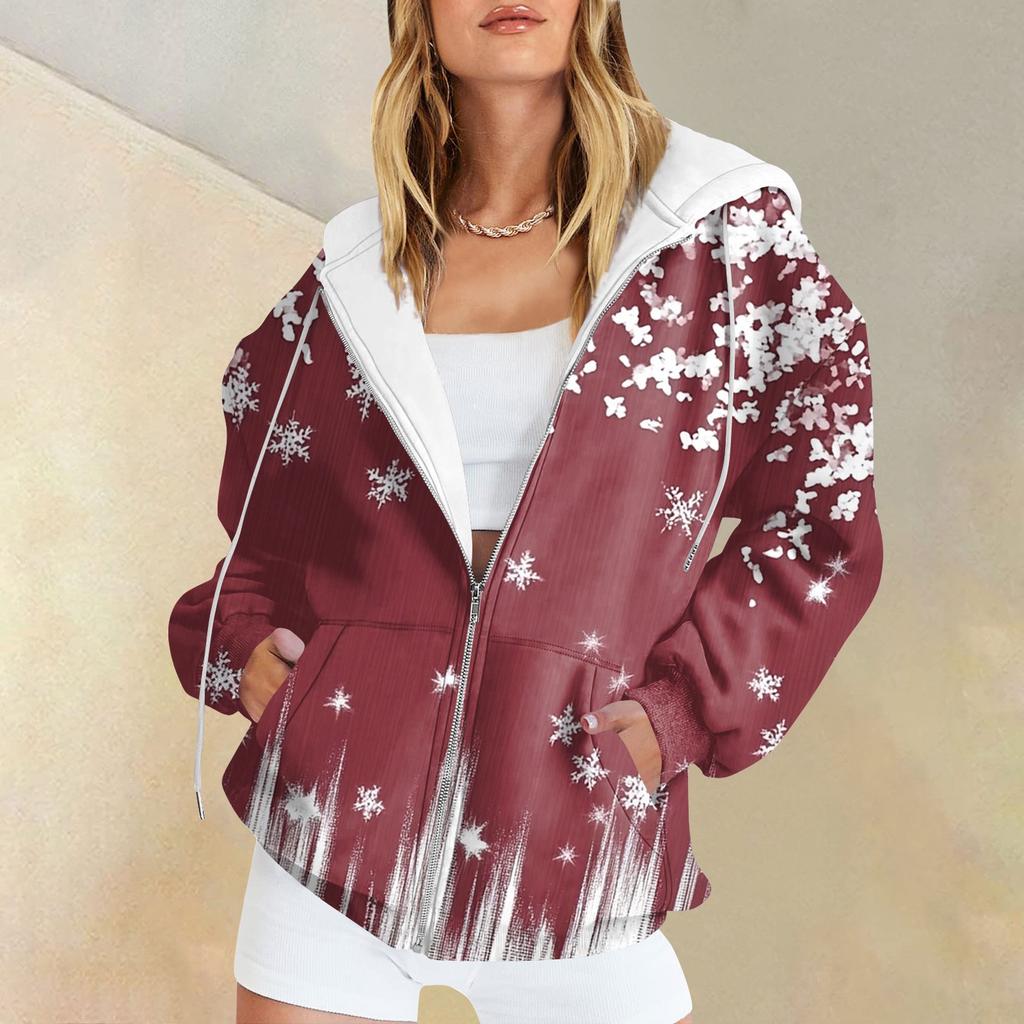 Women's Casual Fashion Printed Long Sleeve Pullover Hoodies Zipper Sweatshirts Coat