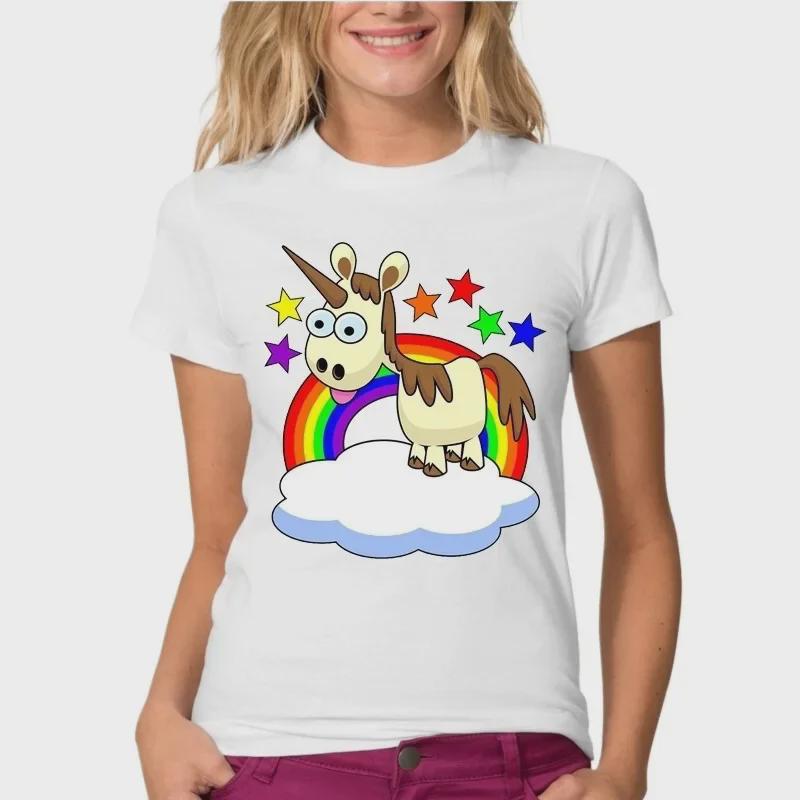 Tričko s potiskem duhového poníka - Módní jarní/letní móda s krátkým rukávem