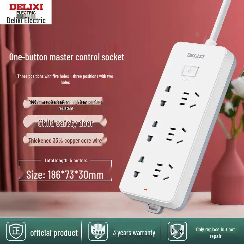 Delixi Multi-functional Power Strip with New National Standard Extension Cord for Household Use