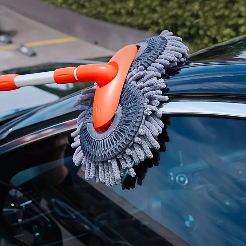 Retractable Double Layer Car Wash Brush with, Soft Car Wash Mop Car Wash Mitt Scratch-Free Car Wash with 360°Flexible Rotation Microfiber Replacement