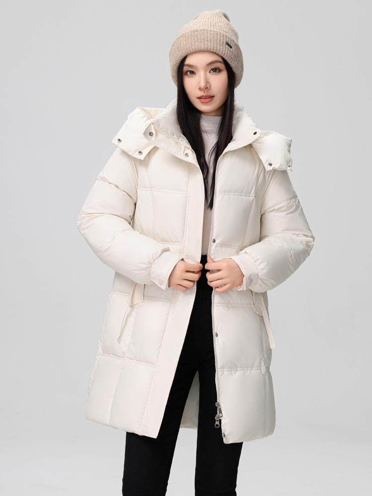 2024 Women's Winter Mid-Length Korean-Style Down Jacket with Detachable Hood