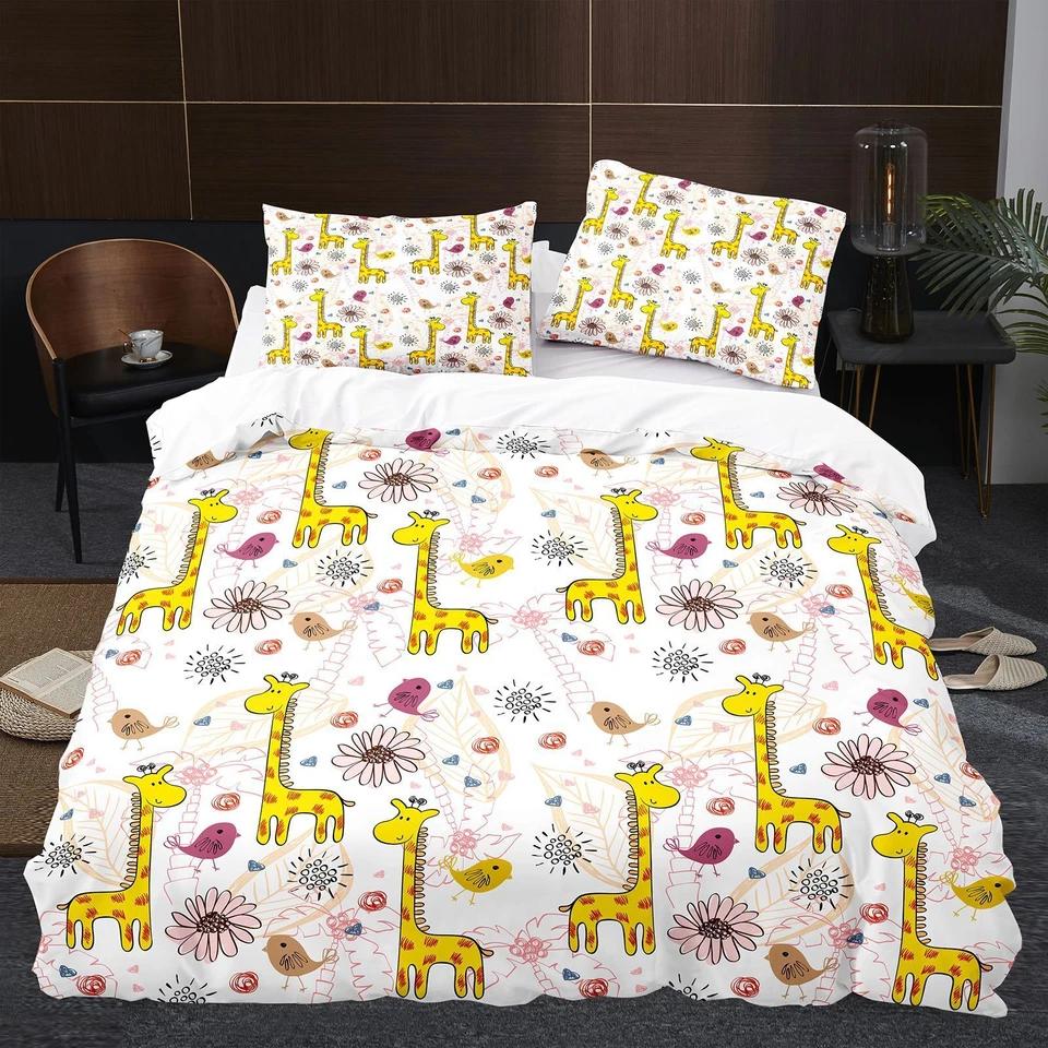 

Cute Giraffe Bedding Set Kid Gift Full Size Animal Duvet Cover Pillowcase 2/3pc Queen Double King Bedroom Home Decoration Baby 100x135cm