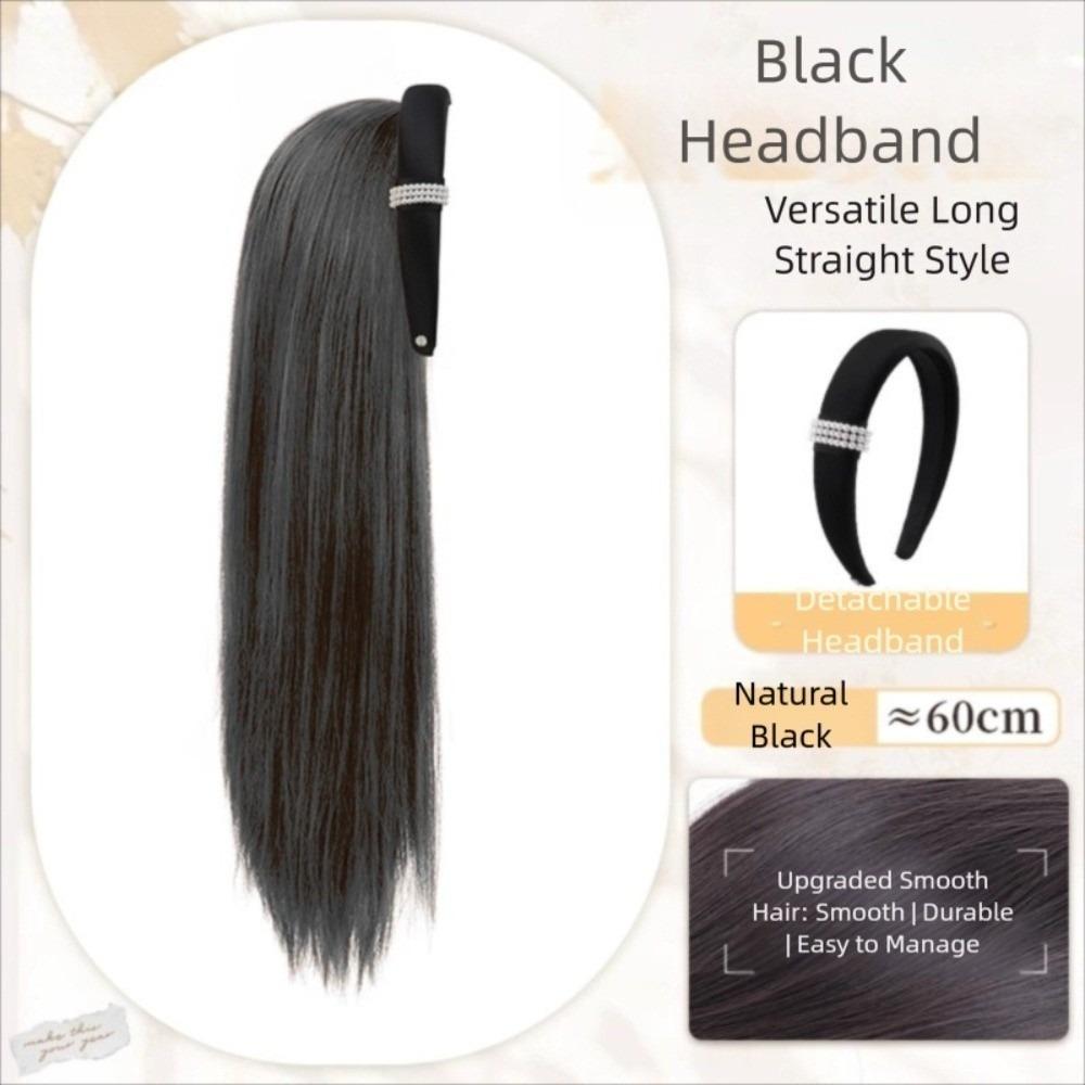 Hair Hoop Half Headband Wig Korean Style Long Straight Hair Simulated Pearl Headband Wig  Party