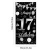 17 Birthday Decorations Happy 17th Backdrop Banner black sliver