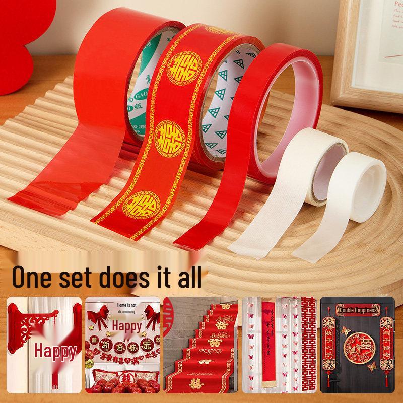 Double Happiness Transparent Wedding Tape: Trace-Free Adhesive for Room Décor & Balloons