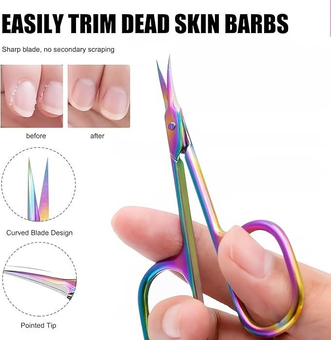 Beauty Rainbow Titanium Stainless Steel Multi-Purpose Cuticle Scissors Ergonomic Handle Suitable for Nail Care