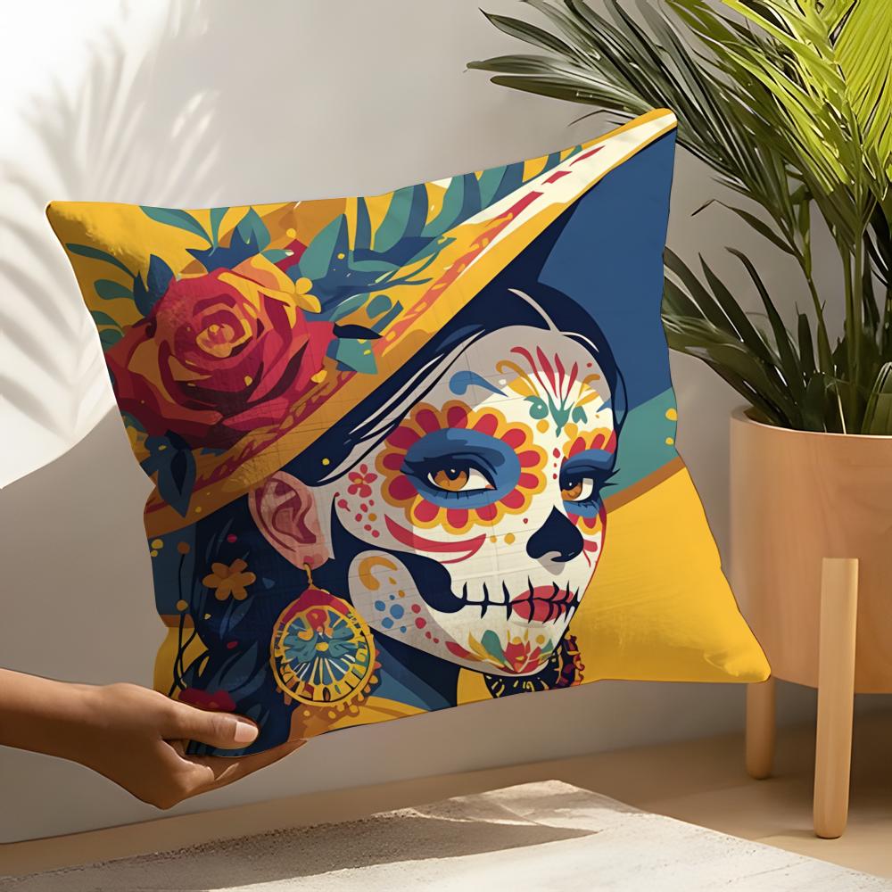 Festival Day Of The Dead Art 4 Pillow Case Linen Cushion Covers For Decorative Sofa Home Pillows Case Car Chair Pillows Cases