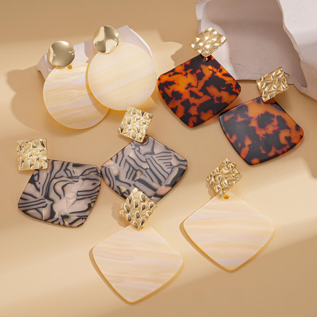 Pleated Geometric Rhombus Pattern Earrings, Simple and High-end Earrings