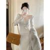Dress autumn new women's waist thin celebrity temperament high sense white knitted skirt