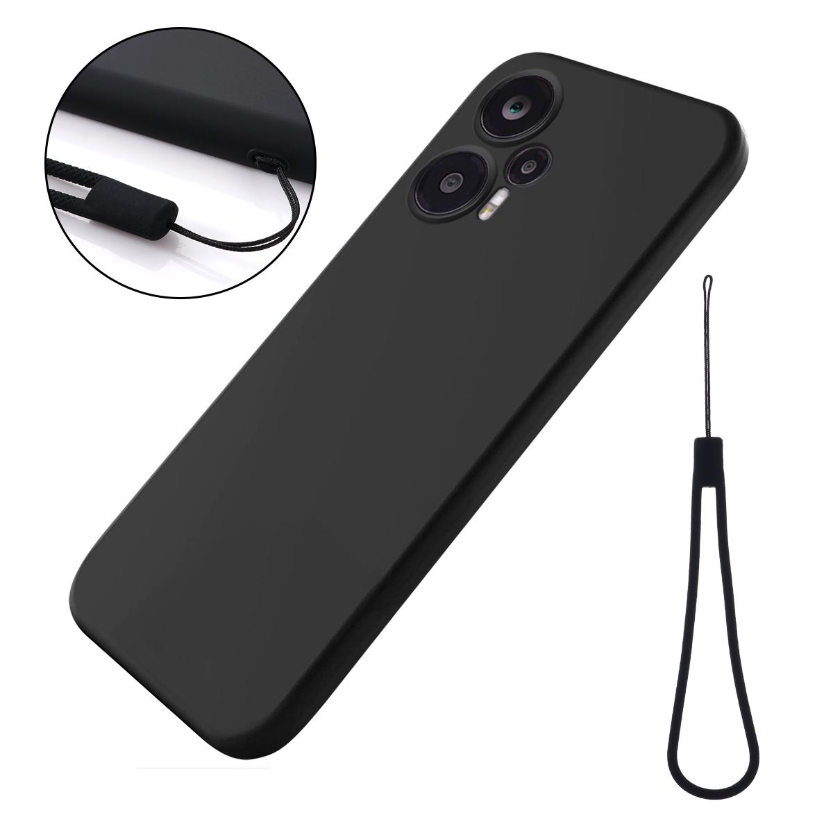 

Mobile Phone Cover for Xiaomi Poco F5 5G/Redmi Note 12 Turbo,Soft Lining+Liquid Silicone Smartphone Case Shell with Strap Black