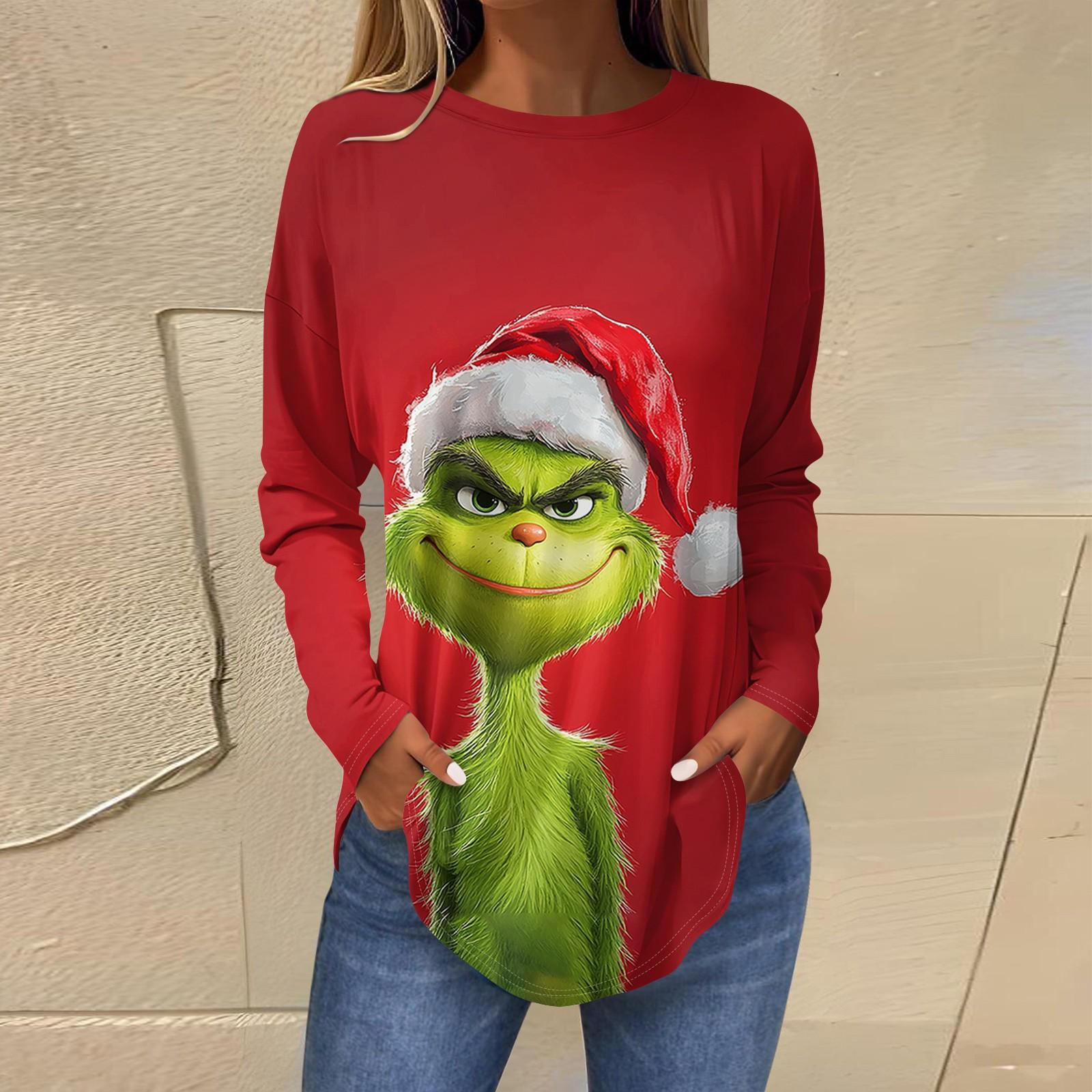 

Женская свободная футболка с длинным рукавом с круглым вырезом и принтом, верхний пуловер XXL