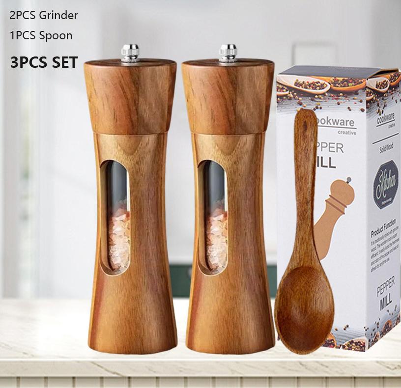 WXCOO Salt and Pepper Grinder Adjustable Ceramic Pepper Mills Manual Solid Wood Pepper Shakers Grinder for Kitchen Utensils