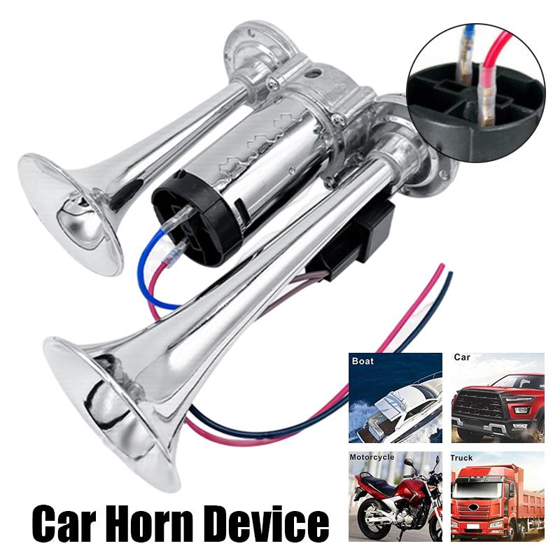 

600 дБ 12 В двойной трубный динамик автомобильный электронный хромированный воздушный гудок двухтональный лодочный грузовой автомобиль поезд автобус воздушный компрессор поезд гудок