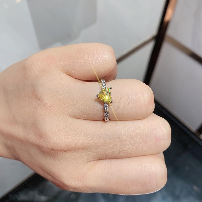 Cross Border New Love Ring Women's Simulation Pink Yellow Simple Zircon Peach Heart Jewelry