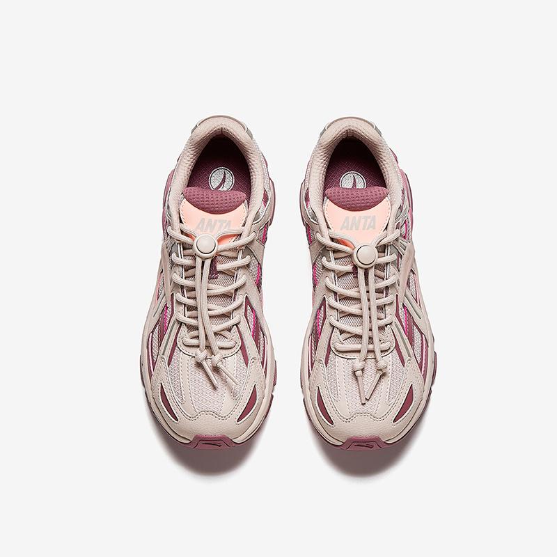 Anta Kids Millennium Synthetic Leather Retro Fashion Lightweight Shock Absorption Low Top Casual Shoes Kids Casual Shoes Gray Rose-Pink 322448813-2