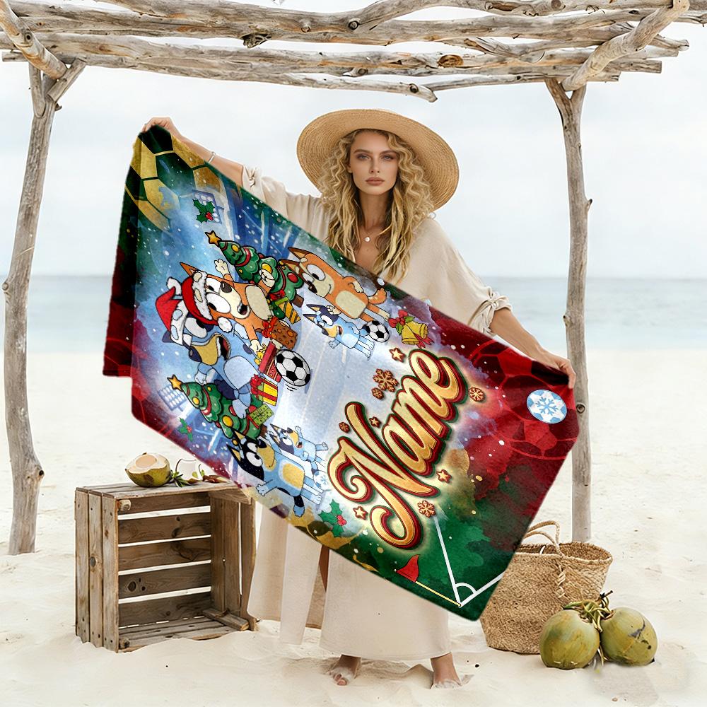 Soccer Fun Bluey Personalized Name Beach Towel Quick-Dry Soft Microfiber Suitable for Sports Travel Swimming Yoga Bathroom Beach And Pool