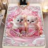 Pink Cute Kitten Flannel Throw Blanket Pearl Crown Gem White Cat Print Soft Warm Sofa Bed Decor Blanket