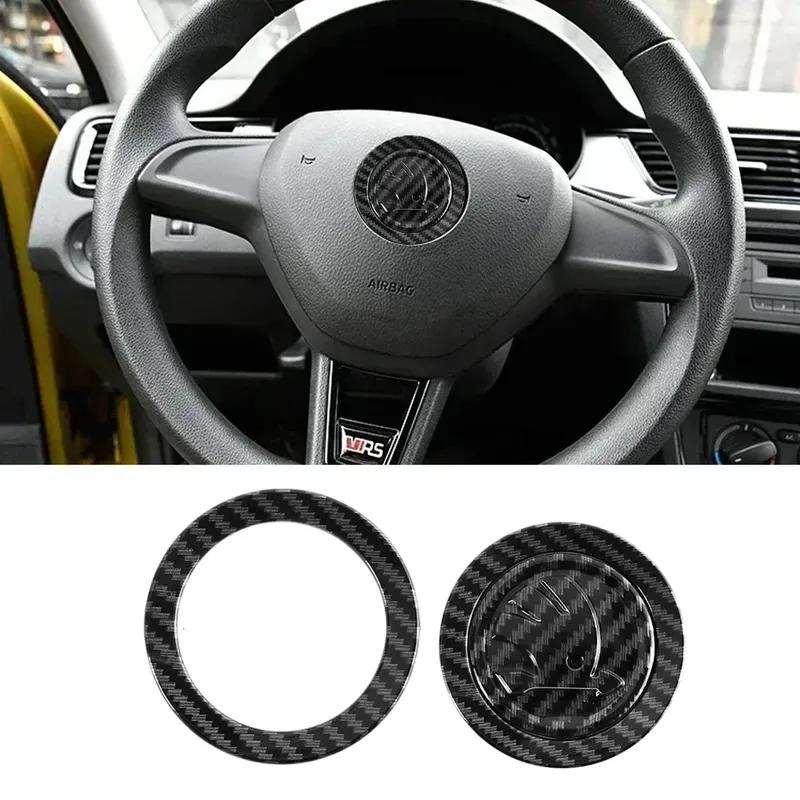 for SKODA 1Pcs 46mm Car Interior Kodiaq Yeti Rapid Spaceback Fabia 1 2 Karoq Octavia A5 RS Superb Steering Wheel Emblem Stickers