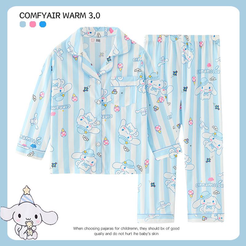 Children's Spring/Autumn Cartoon Print Pajamas, Long-Sleeve Cardigan Style for Boys and Girls